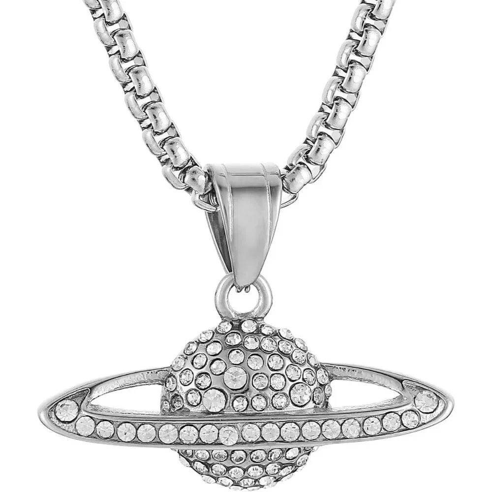 Stunning Saturn Necklace - Cubic Zirconia Planet Pendant for Modern Fashionistas